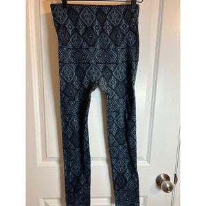 Curlie Paige Aztec Print Leggings L G 6 16 Black Blue Seamless Comfort